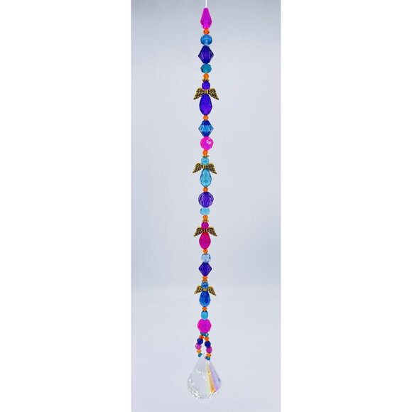 Beaded Angel Suncatcher Pink Blue Purple Crystal Prism Hanging Patio Decor Yard - Picture 4 of 10